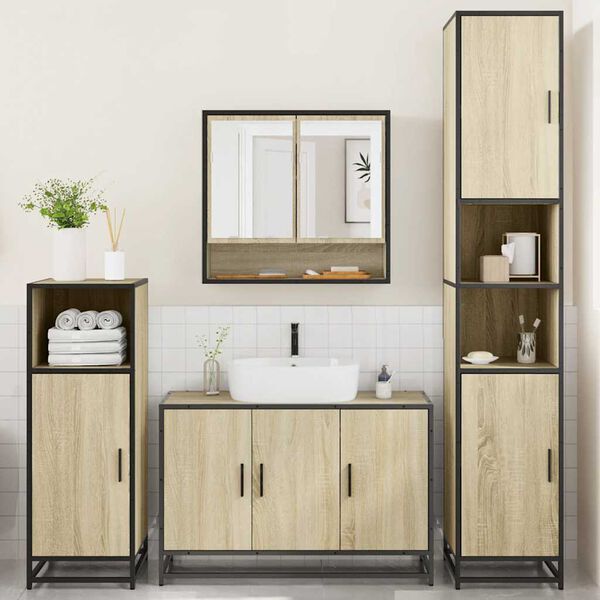 vidaXL 4 Piece Bathroom Furniture Set Sonoma Oak Engineered Wood