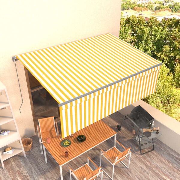 vidaXL Manual Retractable Awning with Blind 4x3m Yellow&White