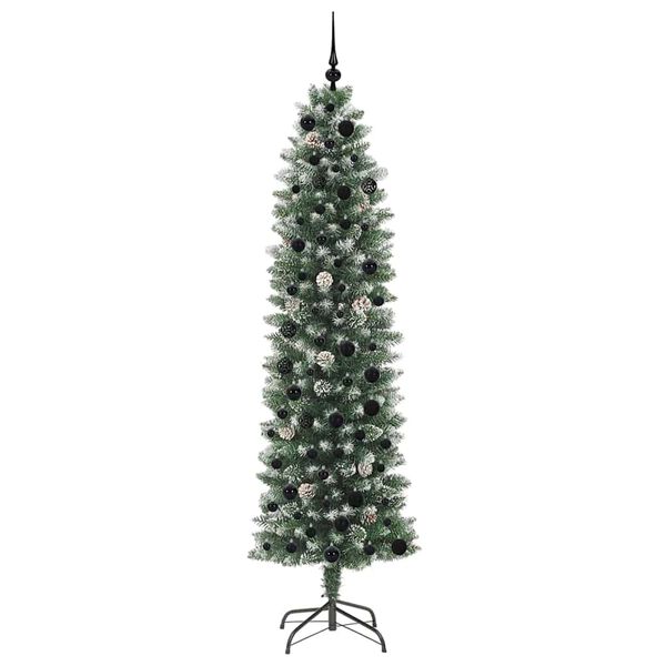 vidaXL Artificial Slim Christmas Tree Green and White 210 cm