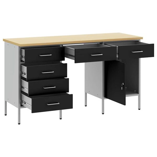 vidaXL Work Cabinet with Drawer with Lock 3 pcs Black 150 x 55 x 85 cm