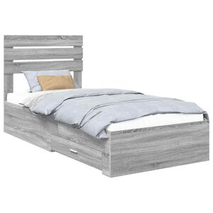 vidaXL Bed Frame Grey Sonoma and Silver 75 x 190 cm Engineered Wood