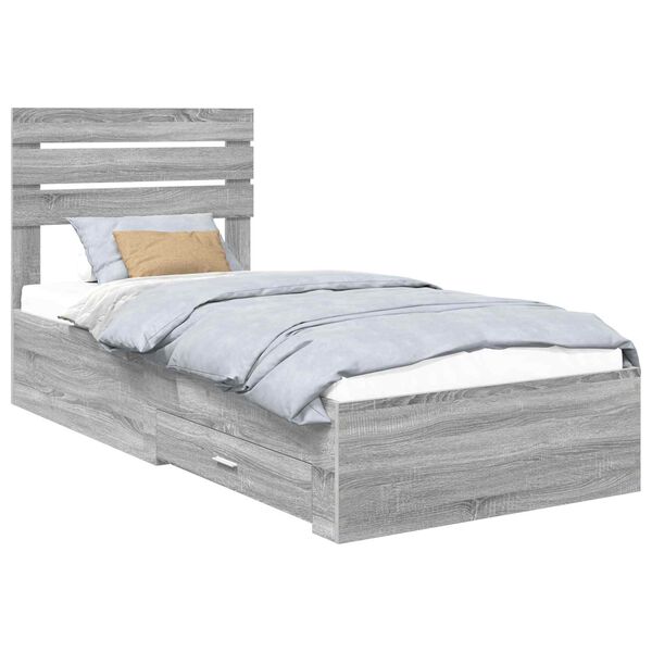 vidaXL Bed Frame Grey Sonoma and Silver 75 x 190 cm Engineered Wood