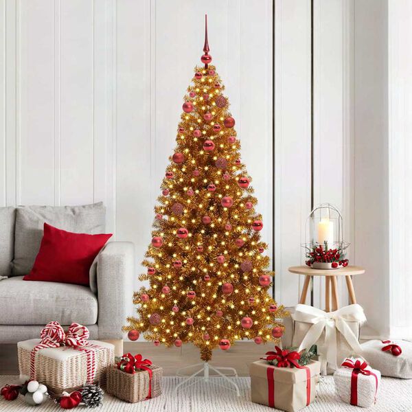 vidaXL Christmas Tree with 300 LEDs with Stand Gold 180 cm PET