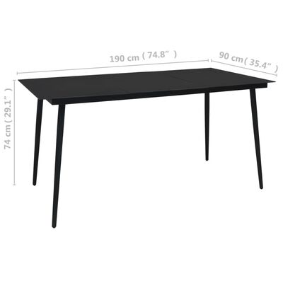 vidaXL Garden Dining Table Black 190x90x74 cm Steel and Glass