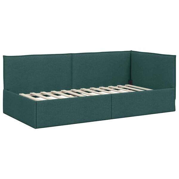 vidaXL Corner Bed Frame Dark Green 90 cm x 200 cm Velvet