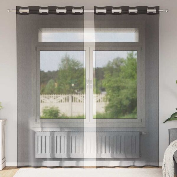 vidaXL Voile Curtains with Grommets 2 pcs Black 140x245 cm