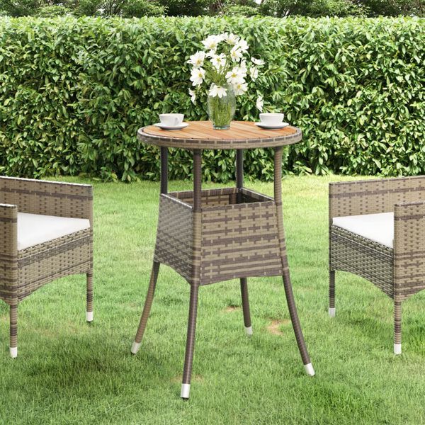 vidaXL Garden Table Ø60x75 cm Acacia Wood and Poly Rattan Grey