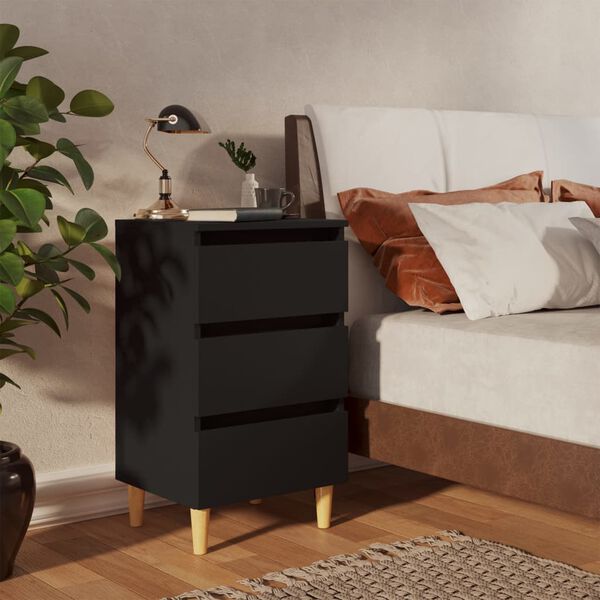 vidaXL Bed Cabinet with Solid Wood Legs Black 40x35x69 cm