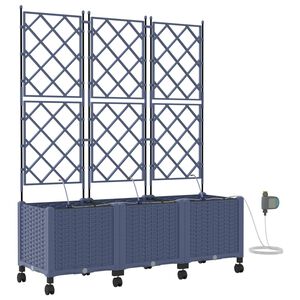 vidaXL Garden Planter with Irrigation&Wheels 3 pcs Grey PP