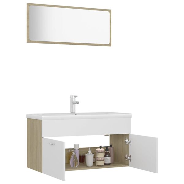 vidaXL Bathroom Furniture Set White and Sonoma Oak Engineered Wood