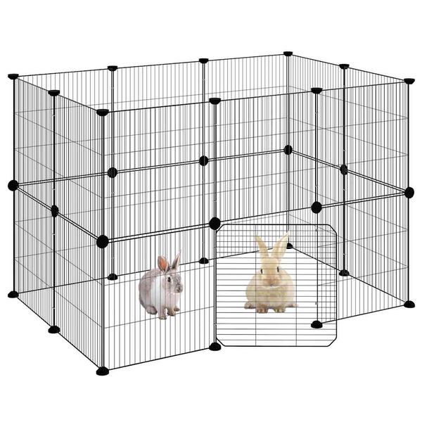 vidaXL 20-Panel Pet Cage with Door Black 35x35 cm Steel