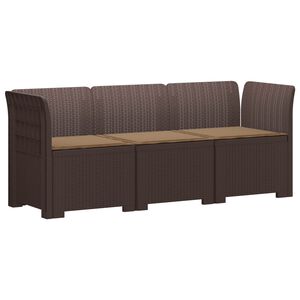 vidaXL 3-Seater Garden Sofa with Cushions Rattan Look PP Brown