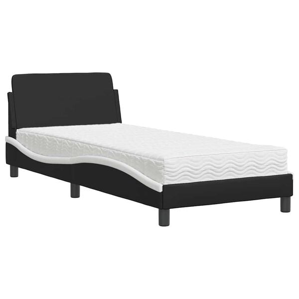 vidaXL Bed with Mattress "Dover" Black and White Single Faux Leather