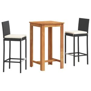 vidaXL 3 Piece Garden Bar Set Black Solid Wood Acacia and Poly Rattan