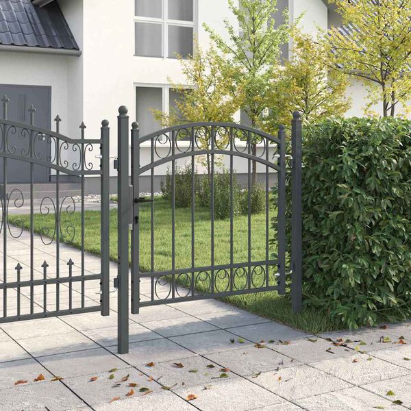 vidaXL Fence Gate with Lock Grey 100 x 100 cm Powder-coated steel