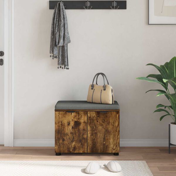 vidaXL Hall Bench with Cushion with Storage Smoked Oak 60 x 38 x 46 cm