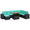 vidaXL 9 Piece Garden Sofa Set with Cushions Black Poly Rattan Acacia