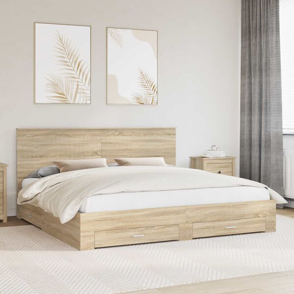 vidaXL Bed Frame with Drawer Sonoma Oak 200 x 200 cm Engineered Wood