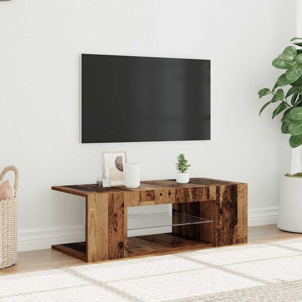 vidaXL TV Cabinet with LED Lights Old Wood 90x39x30 cm Engineered Wood