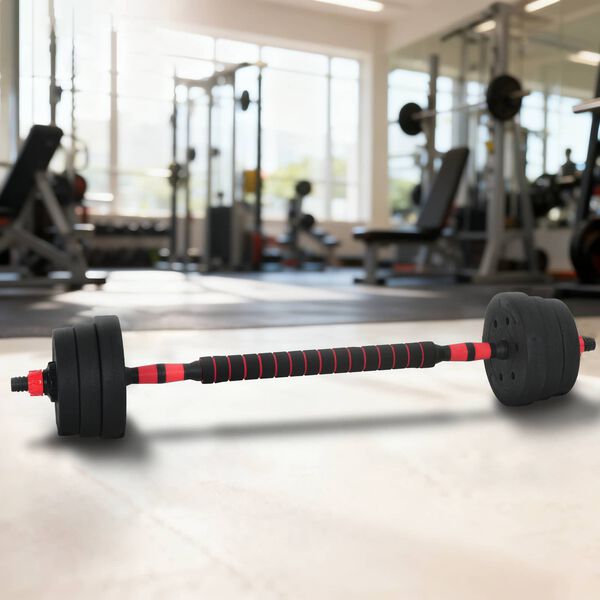 vidaXL 2-in-1 Dumbbell Set Black and Red 121 x 19.5 x 19.5 cm