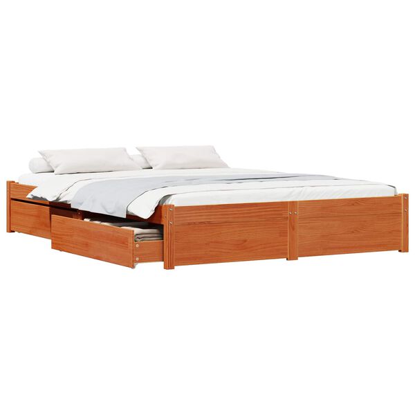 vidaXL Bed Frame with Drawer Wax Brown 120 x 200 cm Solid Pine Wood