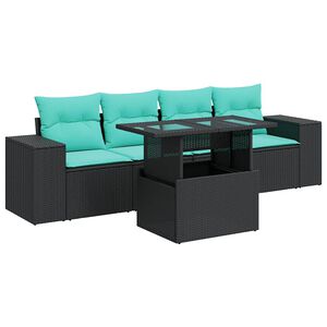 vidaXL 5 Piece Garden Sofa Set with Cushions Black Poly Rattan Acacia