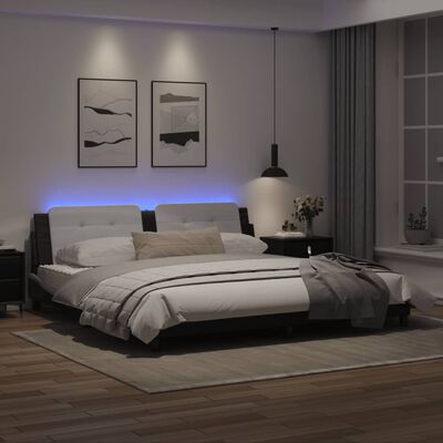 vidaXL Bed Frame with LED Lights Black and White 200x200 cm Faux Leather