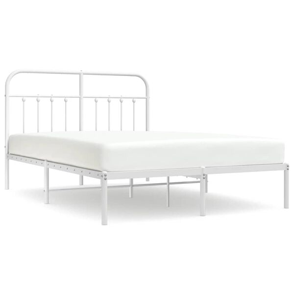 vidaXL Metal Bed Frame without Mattress with Headboard White 135x190cm