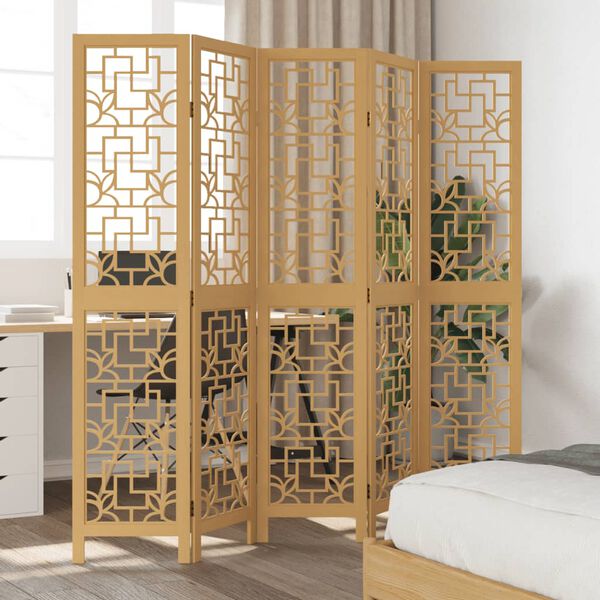 vidaXL Room Divider 5 Panels Brown Solid Wood Paulownia