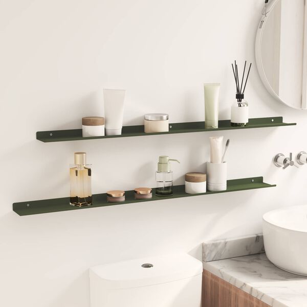 vidaXL Floating Shelf 2 pcs Olive Green 100 x 9 x 2.5 cm Steel
