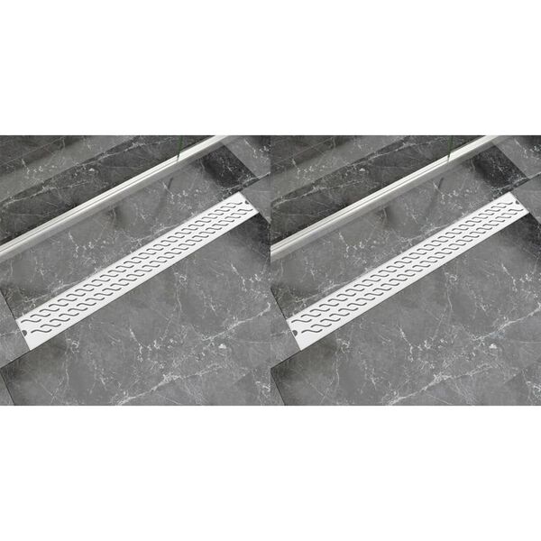 vidaXL Linear Shower Drain 2 pcs Wave 930x140 mm Stainless Steel