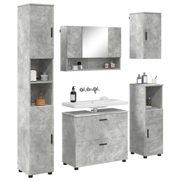 vidaXL Bathroom Furniture Set with Drawer 5 pcs Concrete Grey