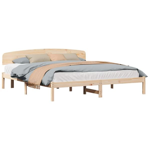 vidaXL Bed Frame with Headboard Natural 180 x 200 cm Solid Pine Wood
