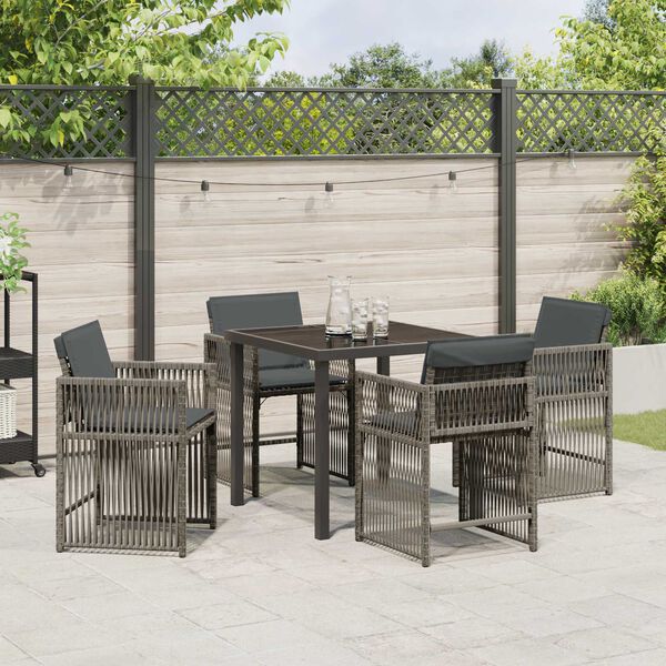 vidaXL Garden Dining Set 5 pcs Grey Poly Rattan