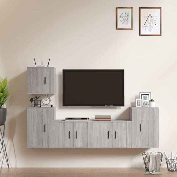vidaXL 5 Piece TV Cabinet Set Grey Sonoma Engineered Wood