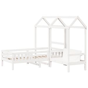 vidaXL Bed and Bench Set with Roof without Mattress White 100x200 cm