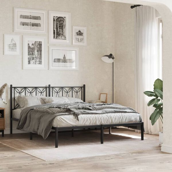 vidaXL Metal Bed Frame without Mattress with Headboard Black 160x200cm