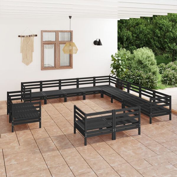 vidaXL 13 Piece Garden Lounge Set Solid Wood Pine Black