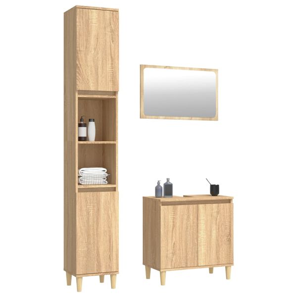 vidaXL 3 Piece Bathroom Furniture Set Sonoma Oak Engineered Wood