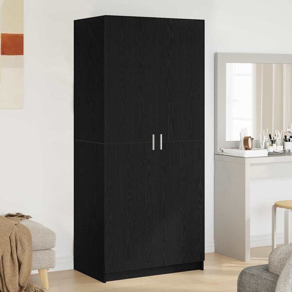 vidaXL Wardrobe with Door Black Oak 80 x 50.5 x 180 cm Engineered Wood