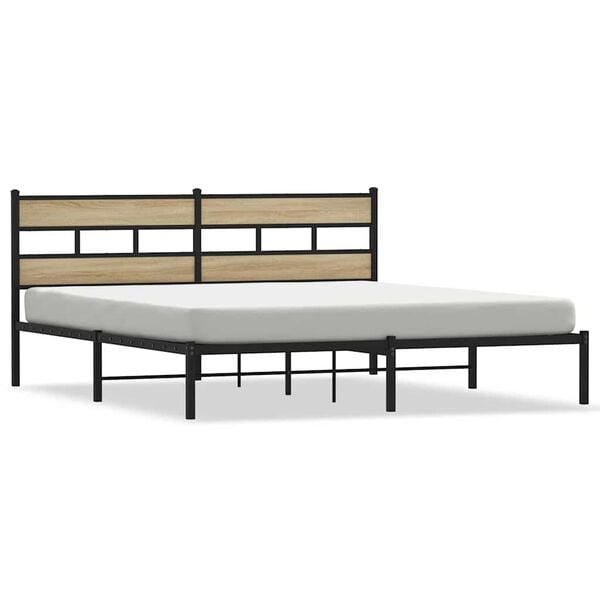vidaXL Metal Bed Frame without Mattress Sonoma Oak 180x200 cm Super King