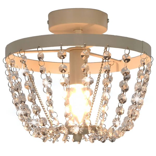 vidaXL Ceiling Lamp with Crystal Beads White Round E14