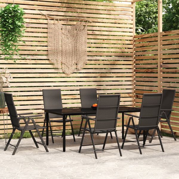 vidaXL 7 Piece Garden Dining Set Black