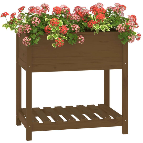 vidaXL Planter with Shelf Honey Brown 82.5x54x81 cm Solid Wood Pine