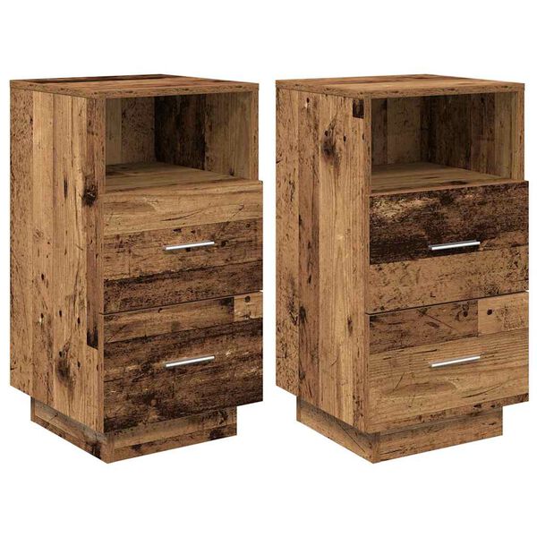 vidaXL Bedside Cabinets 2 pcs with 2 Drawers Old Wood 36x36x68 cm