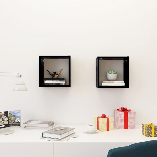 vidaXL Wall Cube Shelves 2 pcs Black 26x15x26 cm