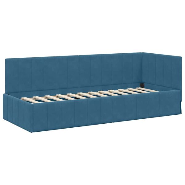 vidaXL Corner Bed Frame with Headboard Blue 80 cm x 200 cm Velvet