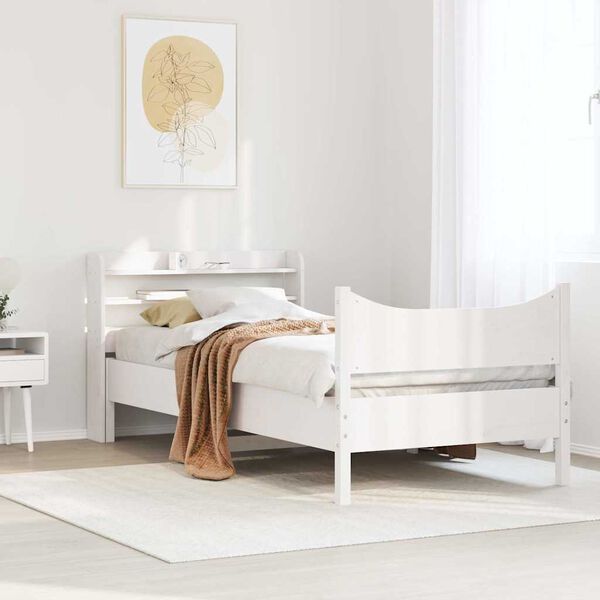 vidaXL Bed Frame with Headboard White 75x190 cm Small Single Solid Wood Pine