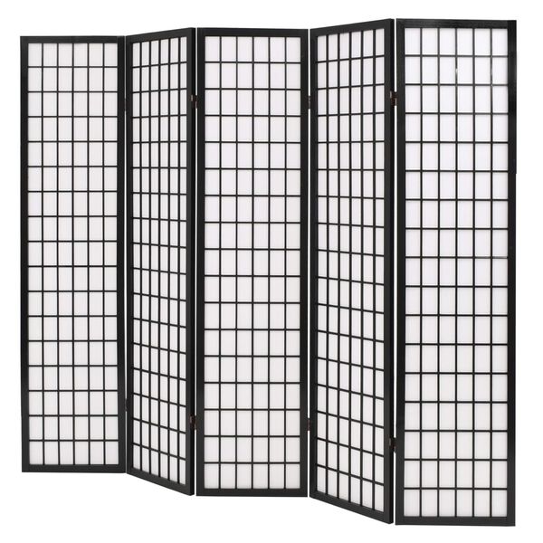 vidaXL Folding 5-Panel Room Divider Japanese Style 200x170 cm Black