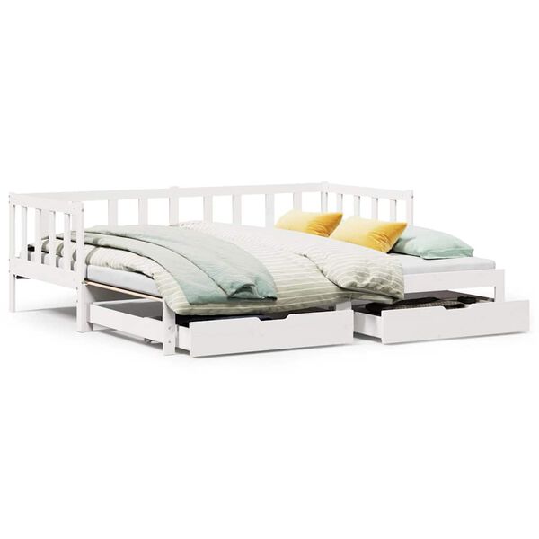 vidaXL Daybed with Trundle and Drawers without Mattress White 90x200 cm